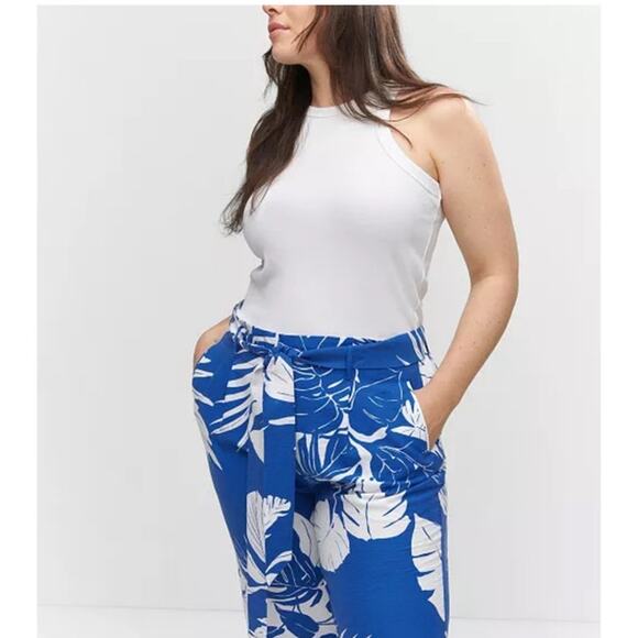 MANGO Tropical Print Flowy Wide Leg Trousers Blue and White Size XS - Picture 2 of 14